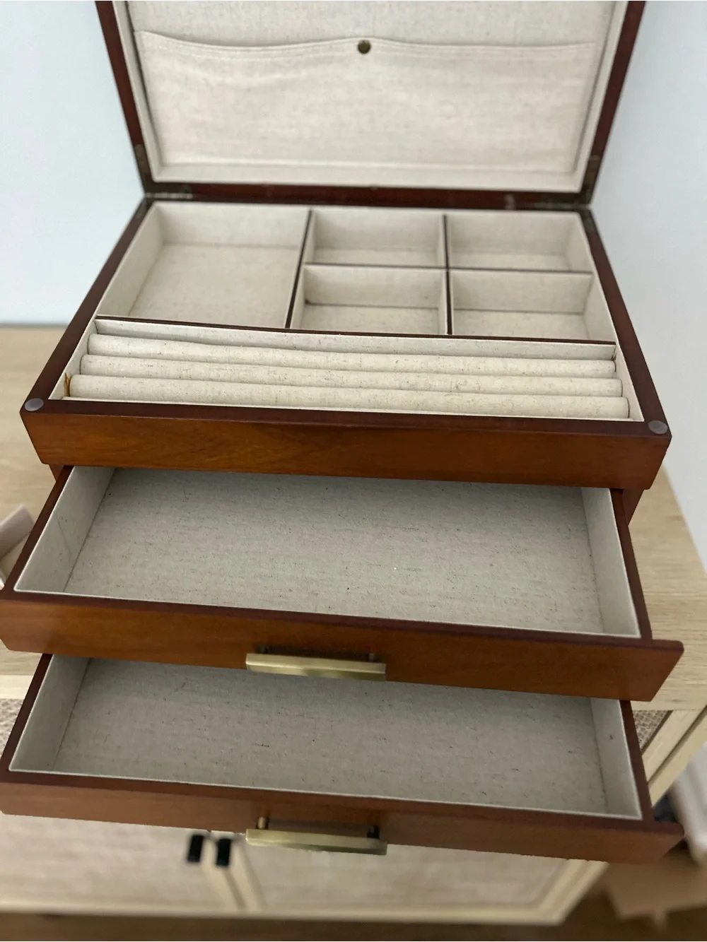 West Elm Mid-Century Acorn Finish 3-Drawer Jewelry Organizer